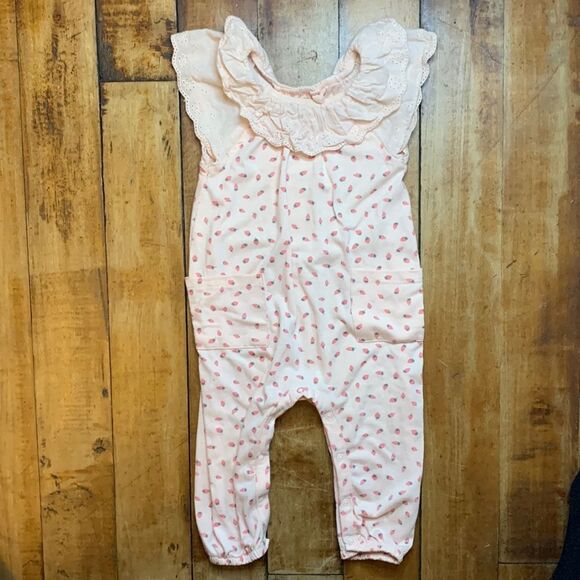 Jessica Simpson outfit 6 to 9 months pink strawberry eyelet one piece cotton - Picture 1 of 5
